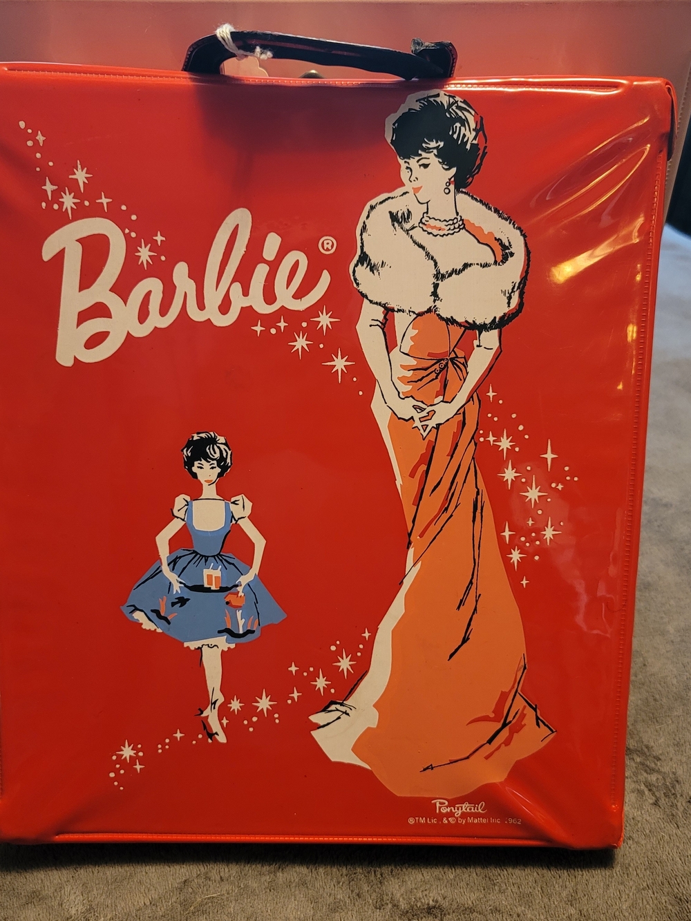 Mattel 1962 Barbie Red Vinyl Ponytail Carry Case With Handle And Closure